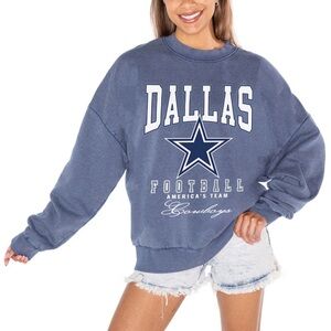 Gameday Couture Navy Dallas Cowboys Vintage Wash Oversized Crewneck Pullover|NEW